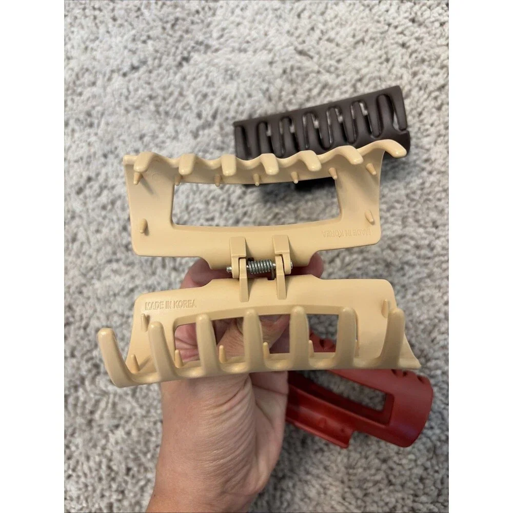 Mello Classic Claw Clip, Beige, Brown & Cherry, x3 Lot,(Medium)Squishy Claw Clip